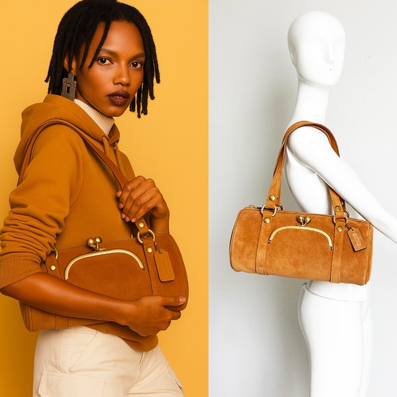 NWT Coach Originals Kisslock Barrel Bag Caramel Suede Leather Limited Edition - Picture 3 of 15